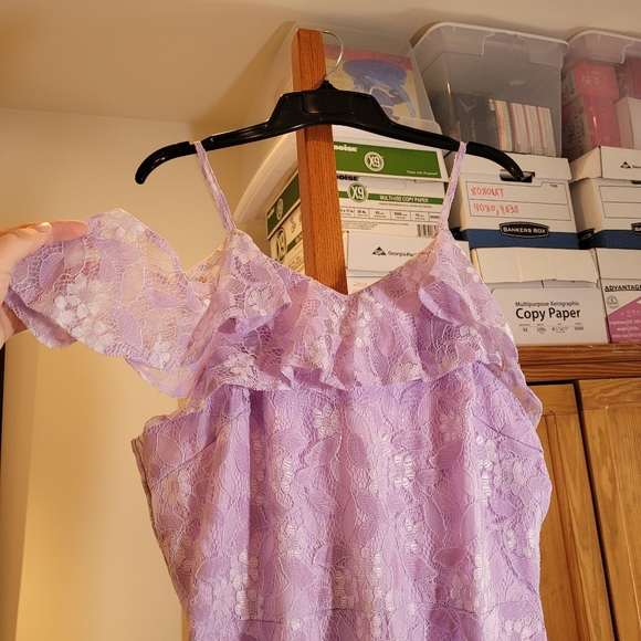 Retro Stage | Dresses | Pastel Purple Cold Shoulder Ruffle Lace Dress ...